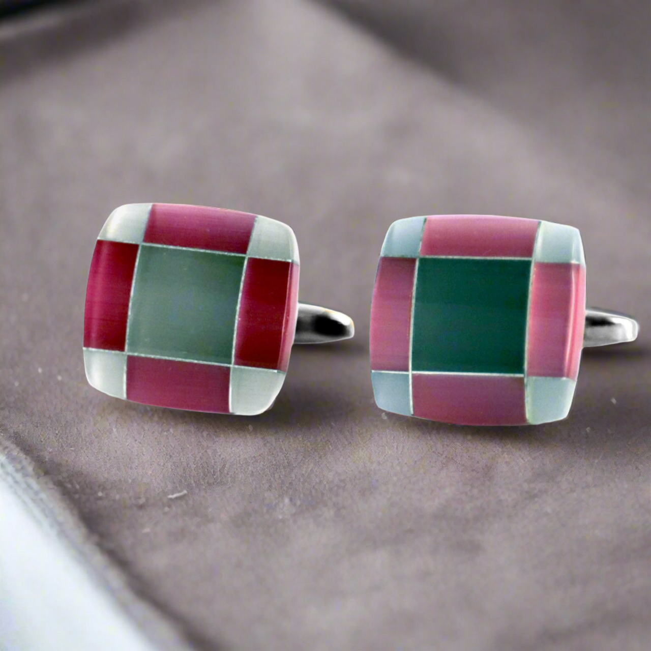 MarZthomson Light Pink Tartan Fusion Square Cufflinks