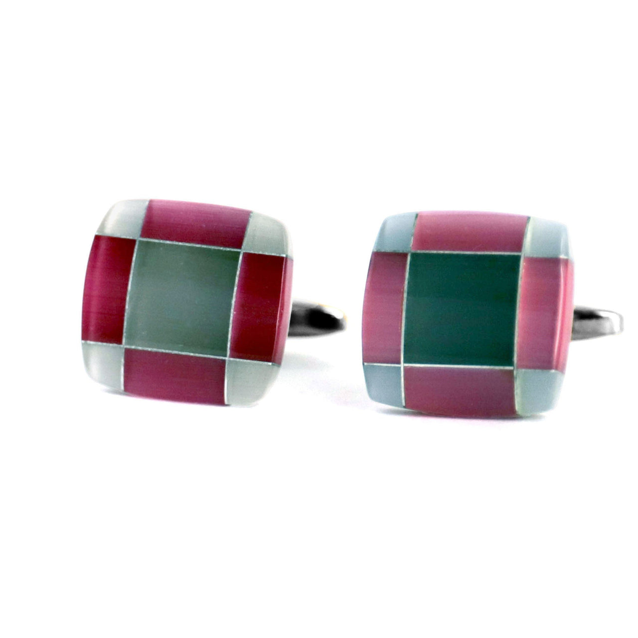 MarZthomson Light Pink Tartan Fusion Square Cufflinks