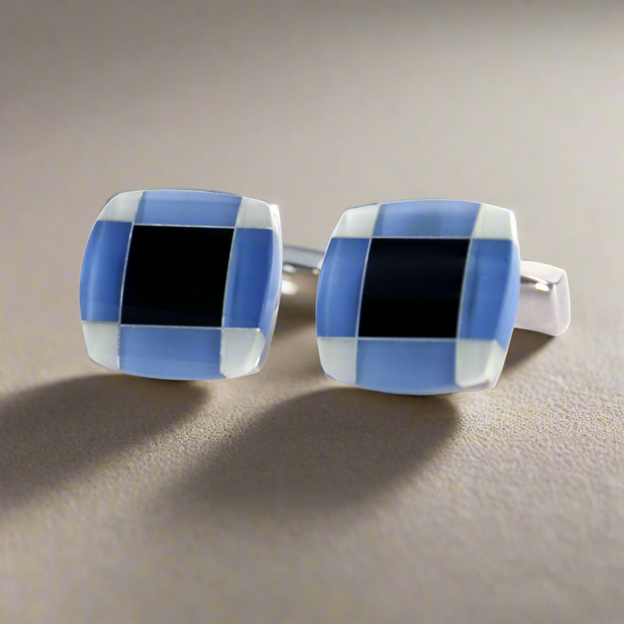 MarZthomson Light Blue Tartan Fusion Square Cufflinks