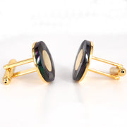 Gold Round Cufflinks with Gunmetal Elements