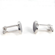 Silver Oval Cufflinks with Black Enamel