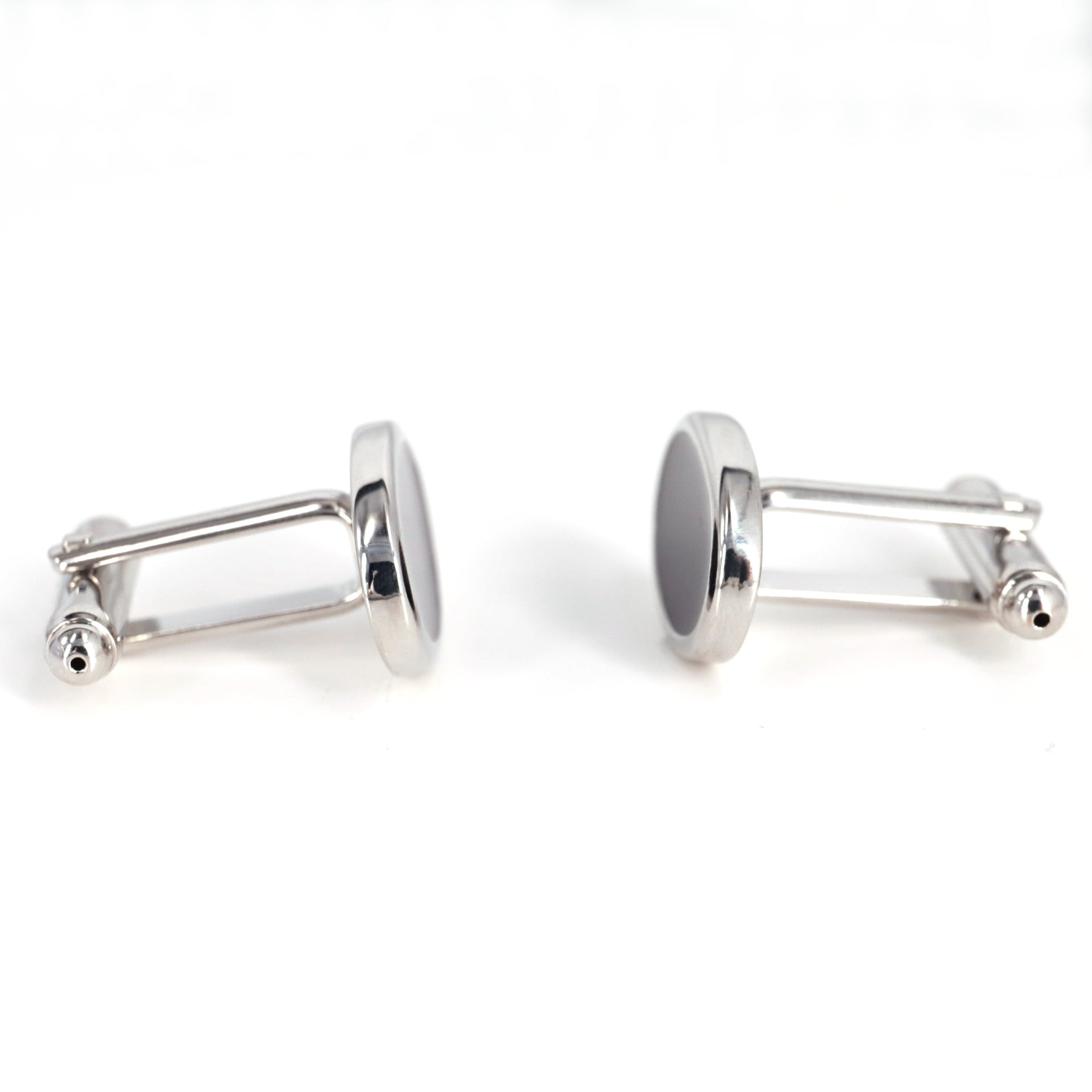 Silver Oval Cufflinks with Black Enamel