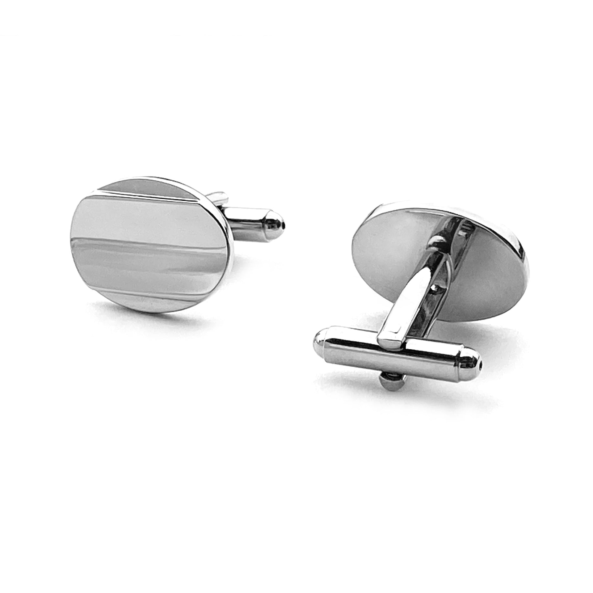 Silver Oval With Central Curve Cufflinks