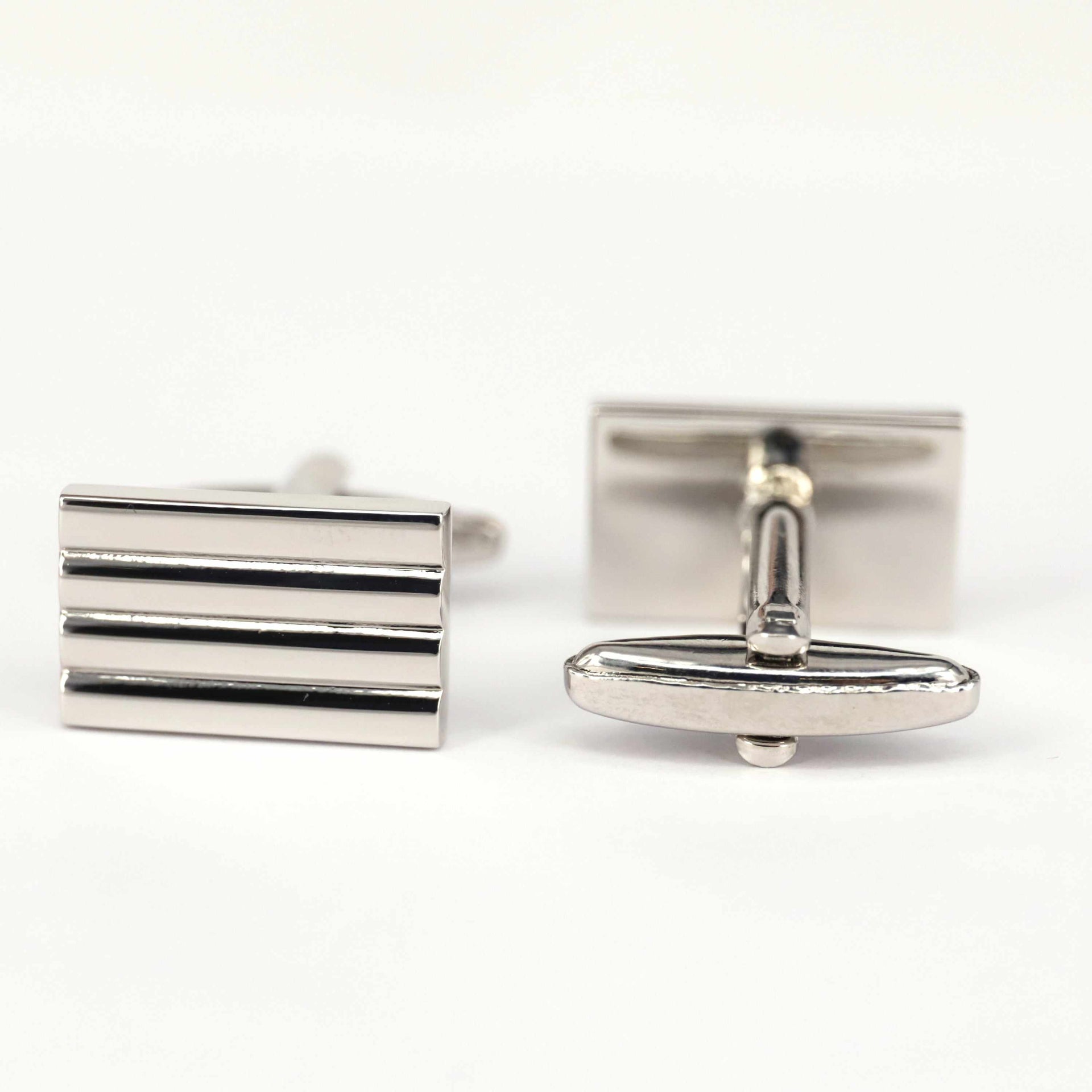 Horizontal Stripe Solid Silver Cufflinks