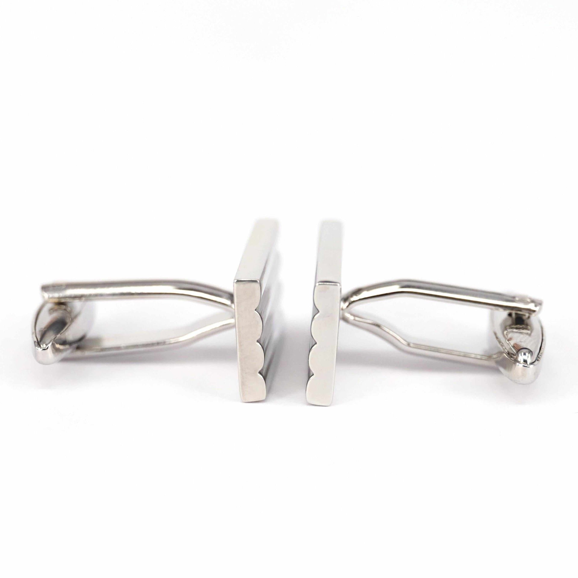 Horizontal Stripe Solid Silver Cufflinks