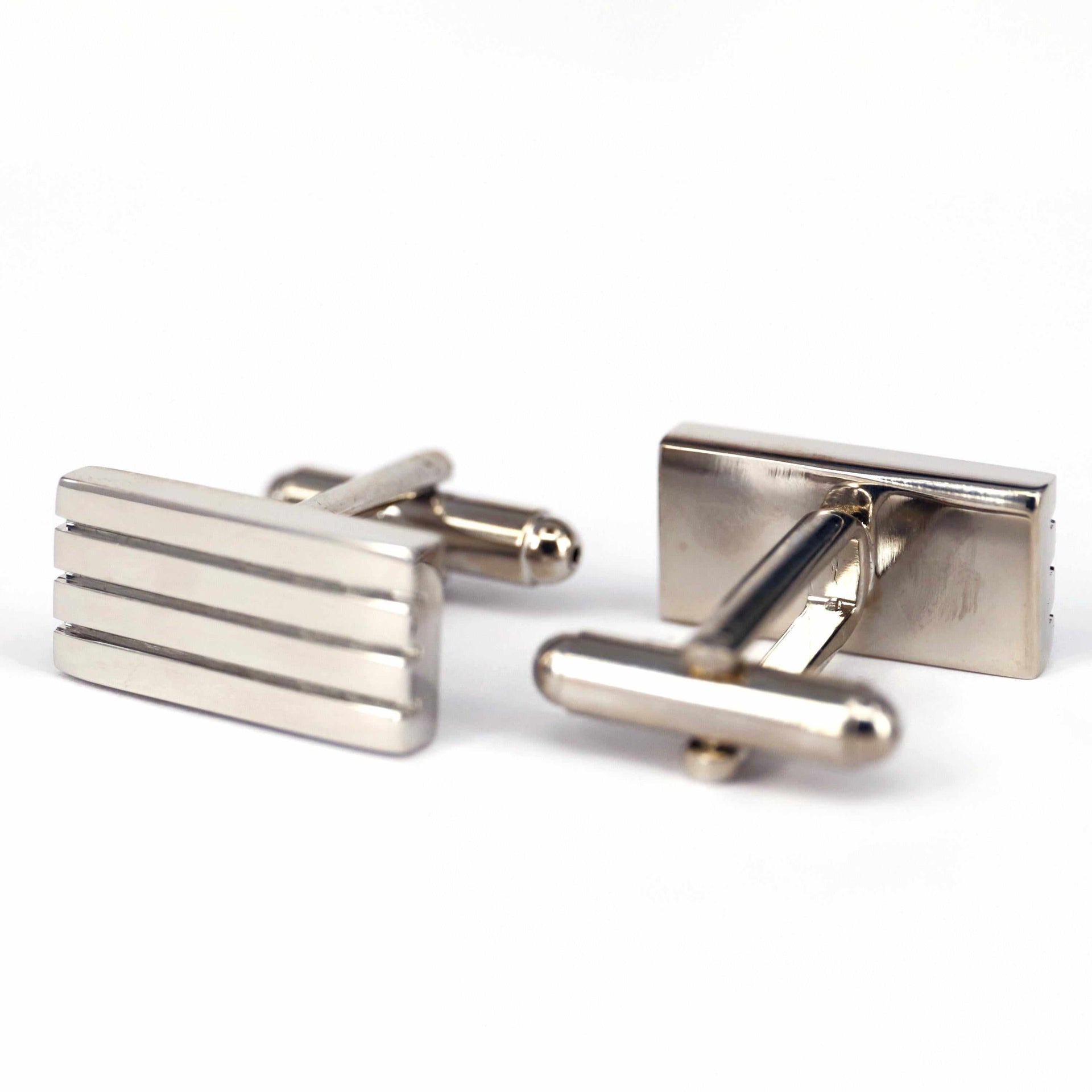 Horizontal Stripe Solid Silver Cufflinks