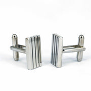 Horizontal Stripe Solid Silver Cufflinks