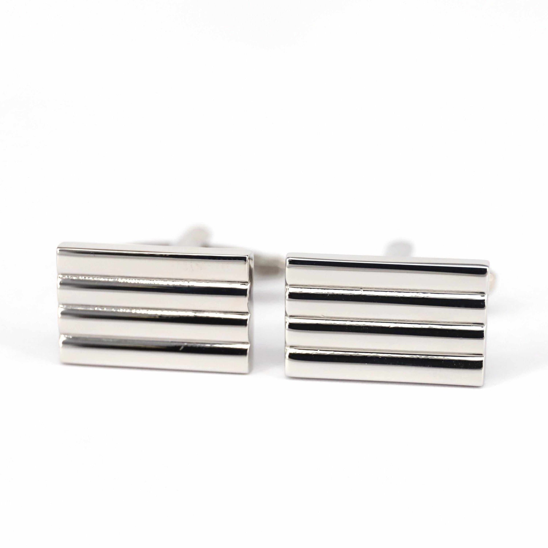 Horizontal Stripe Solid Silver Cufflinks