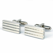 Horizontal Stripe Solid Silver Cufflinks