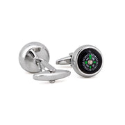 Marzthomson Compass Cufflinks Design Black Base white and Green word M