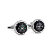 Marzthomson Compass Cufflinks Design Black Base white and Green word M