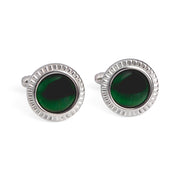 Marzthomson Faceted Round Bezel with Fibre Optic Glass Cufflink in Green