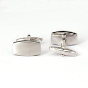 Rectangle Silver Cufflinks with Smooth Edge and Black Enamel Interlining