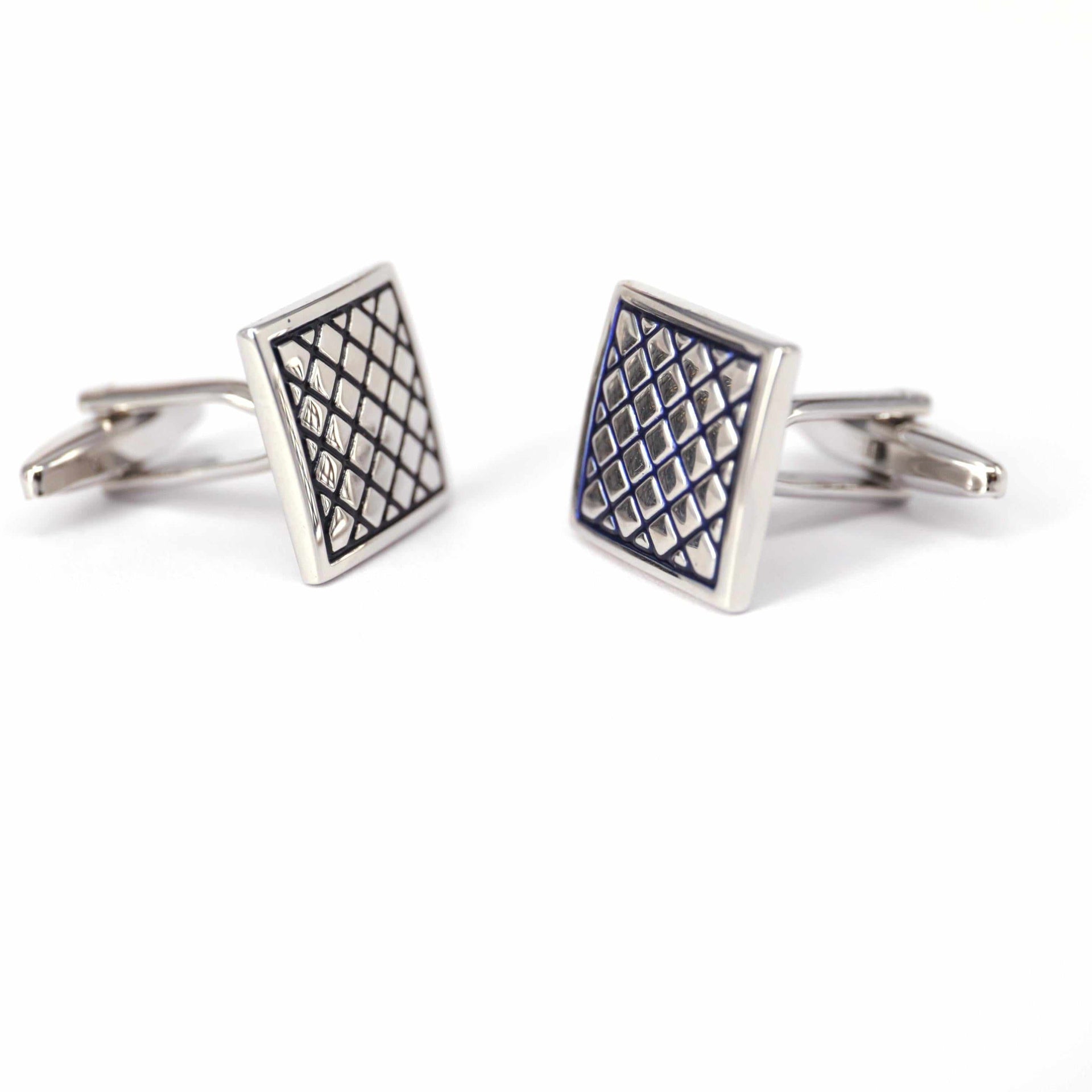 Silver Diamond Patterned Cufflinks