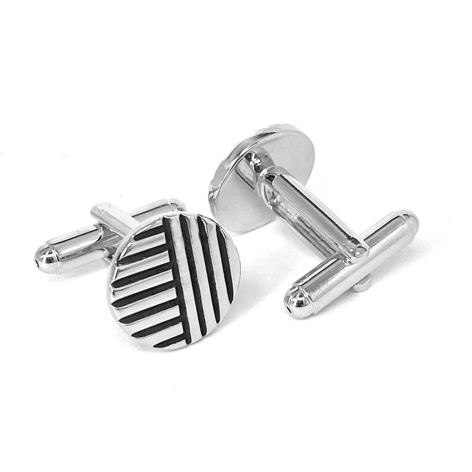 Silver Round with vertical and horizontal stripe Cufflinks